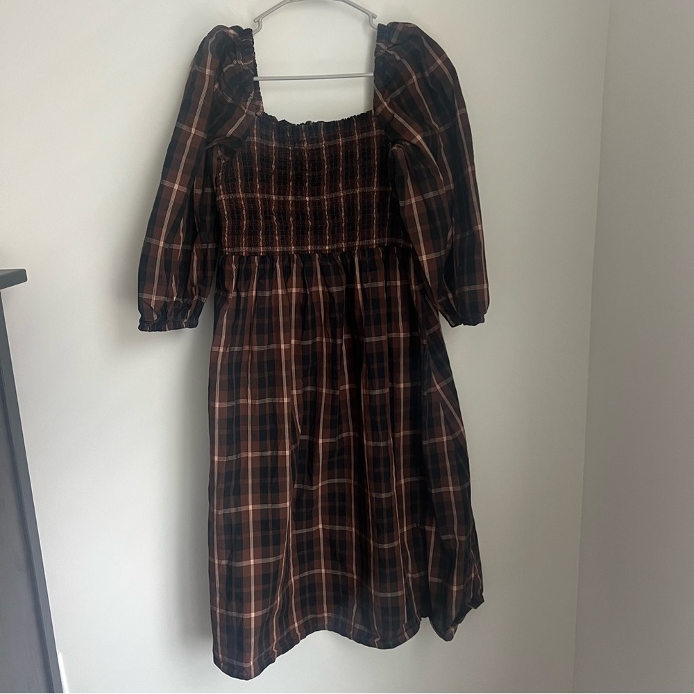 J Crew Smocked Puff Sleeve Midi Dress in Friday Plaid Print Women's XL - Picture 4 of 7